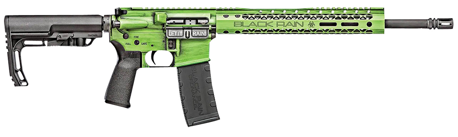 Black Rain Ordnance BROFUSIONZGB Spec15 Fusion 5.56x45mm NATO 30+1 16″, Zombie Green Battleworn, 12″ M-LOK, MFT EPG16 Grip/Minimalist Stock