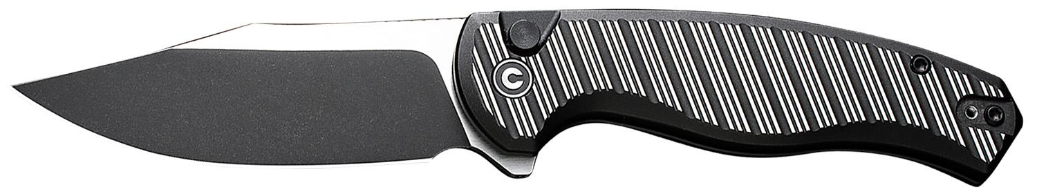 Civivi Knives C23040B-1 Stormhowl 3.30″ Folding Clip Point Plain Black Stonewashed Nitro-V Steel Blade, Milled Black Aluminum Handle