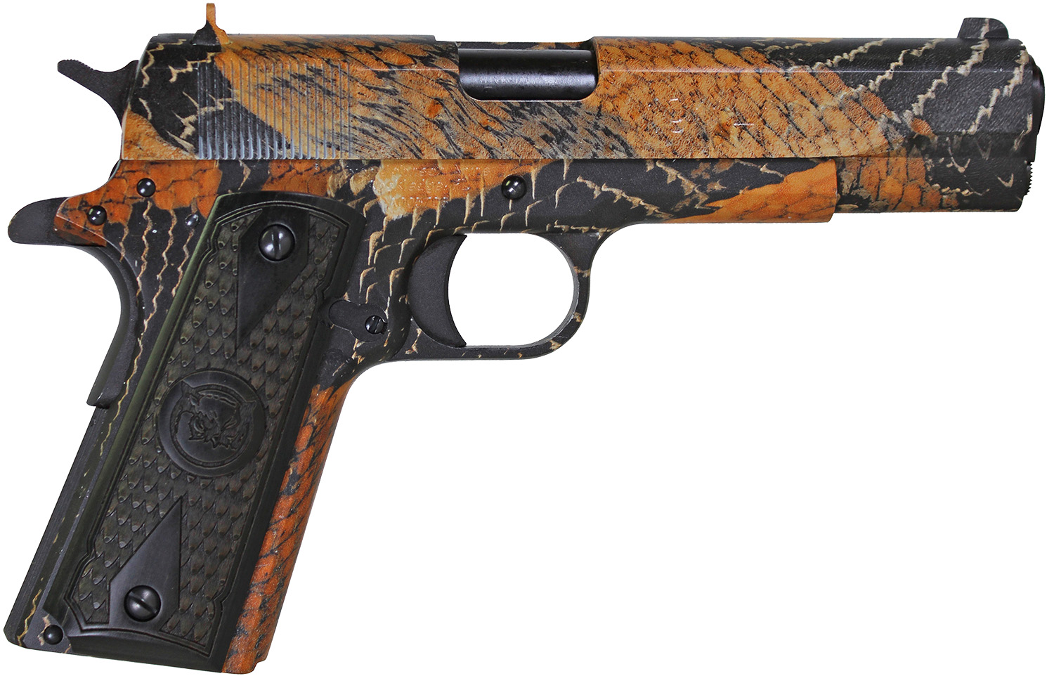 Iver Johnson Arms 1911A1BOA 1911 A1 BOA 45 ACP 8+1 5″ Black Steel Barrel, BOA Snakeskin Steel Serrated Slide, BOA Snakeskin Steel Frame w/Beavertail, Black Dymondwood Snakeskin Grip