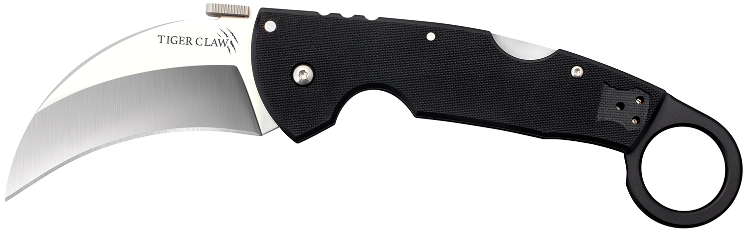 Cold Steel CS22C Tiger Claw 3.50″ Folding Hawkbill Plain Stonewashed American S35VN Blade/6″ Matte Black w/Ring G10 Handle Includes Belt Clip