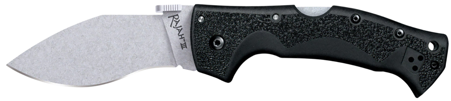 Cold Steel CS62JM Rajah III 3.50″ Folding Drop Point Plain Stone Washed AUS-10A SS Blade/Black Griv-Ex Handle Includes Pocket Clip
