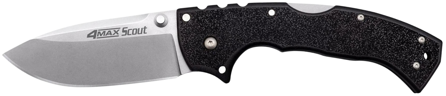 Cold Steel CS62RQ 4-Max Scout 4″ Folding Plain Stone Washed Japanese AUS-10A SS Blade/ Black Griv-Ex Handle Includes Pocket Clip