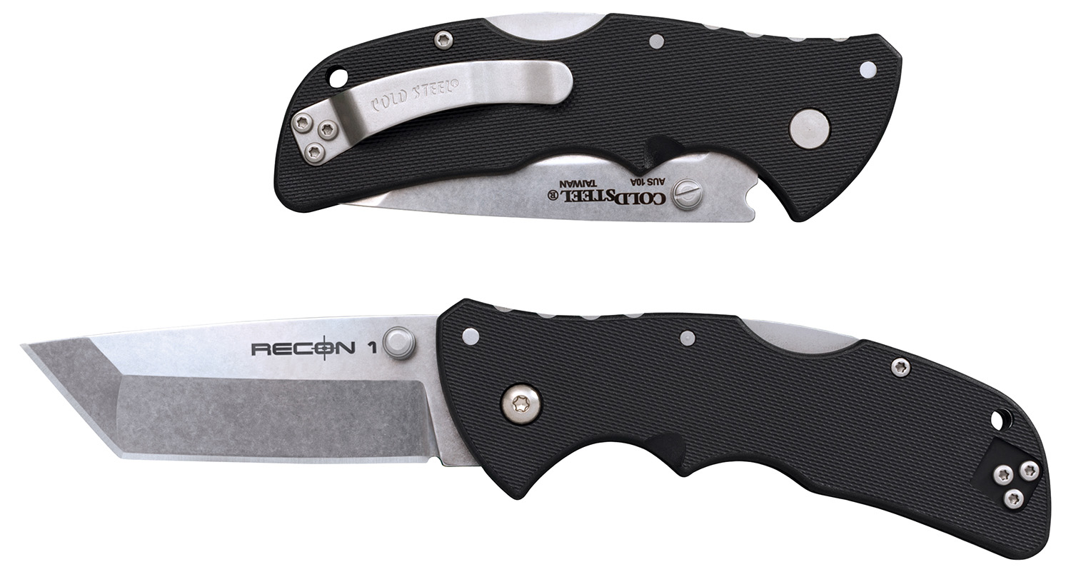 Cold Steel CS27BAT Recon 1 Mini 3″ Folding Tanto Plain Stonewashed AUS-10A SS Blade/ Black Textured GRN Handle