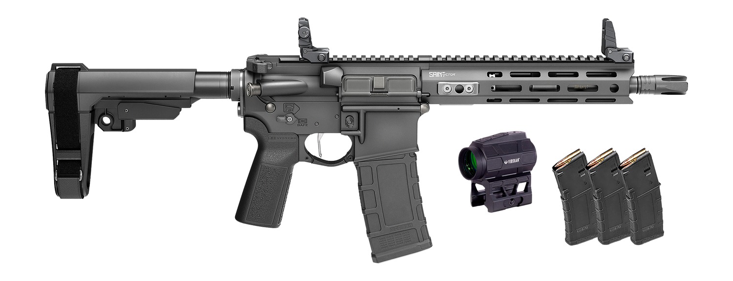 Springfield Armory STV995300BLCV2SBAPAC SAINT Victor Gear Pac 300 Blackout 10+1 9.50″ Black Nitride Threaded Barrel, Black Hardcoat Anodize Aluminum Receiver w/ Rail, M-LOK Handguard, Black Polymer SB