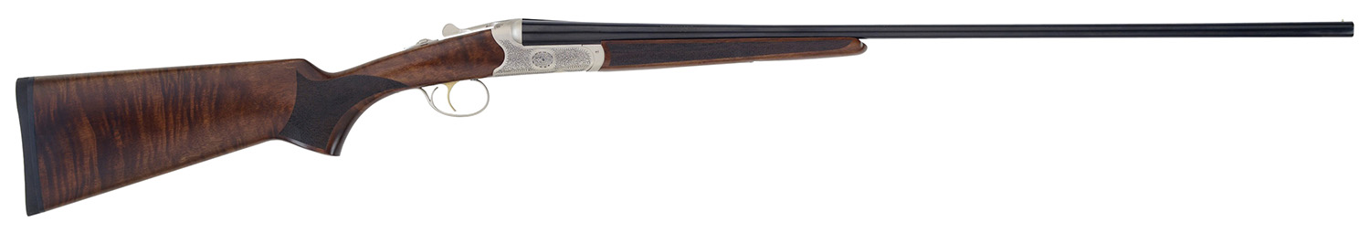 TriStar 38128 Bristol SxS Full Size 28 Gauge Break Open 2.75″ 2rd 28″ Blued Side By Side Barrel, Nickel Engraved w/24K Gold Inlay Steel Receiver, Fixed Oiled Turkish Walnut Stock, Right Hand