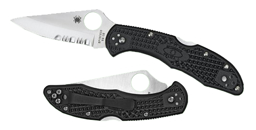 Spyderco C11SBK Delica 4 2.88″ Folding Drop Point Serrated VG-10 SS Blade/Black Textured FRN Handle Includes Pocket Clip
