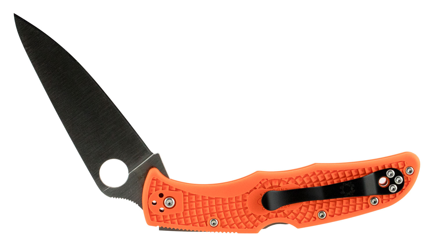 Spyderco C10FPOR Endura 4 Lightweight 3.75″ Folding Clip Point Plain VG-10 SS Blade Orange Bi-Directional Texturing FRN Handle Includes Pocket Clip