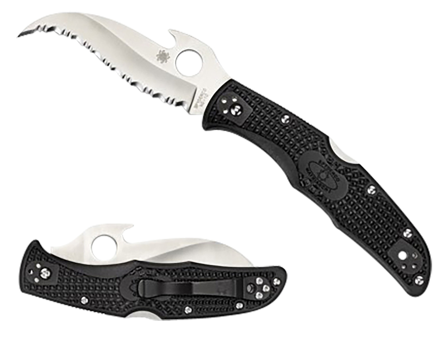 Spyderco C12SBK2W Matriarch 2 3.57″ Folding Reverse S Serrated Satin VG-10 SS Blade/Black Bi-Directional Texturing FRN Handle Includes Pocket Clip