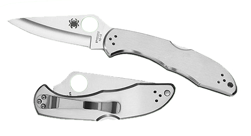 Spyderco C11P Delica 4 2.95″ Folding Drop Point Plain VG-10 SS Blade/ Stainless Steel Handle Includes Pocket Clip
