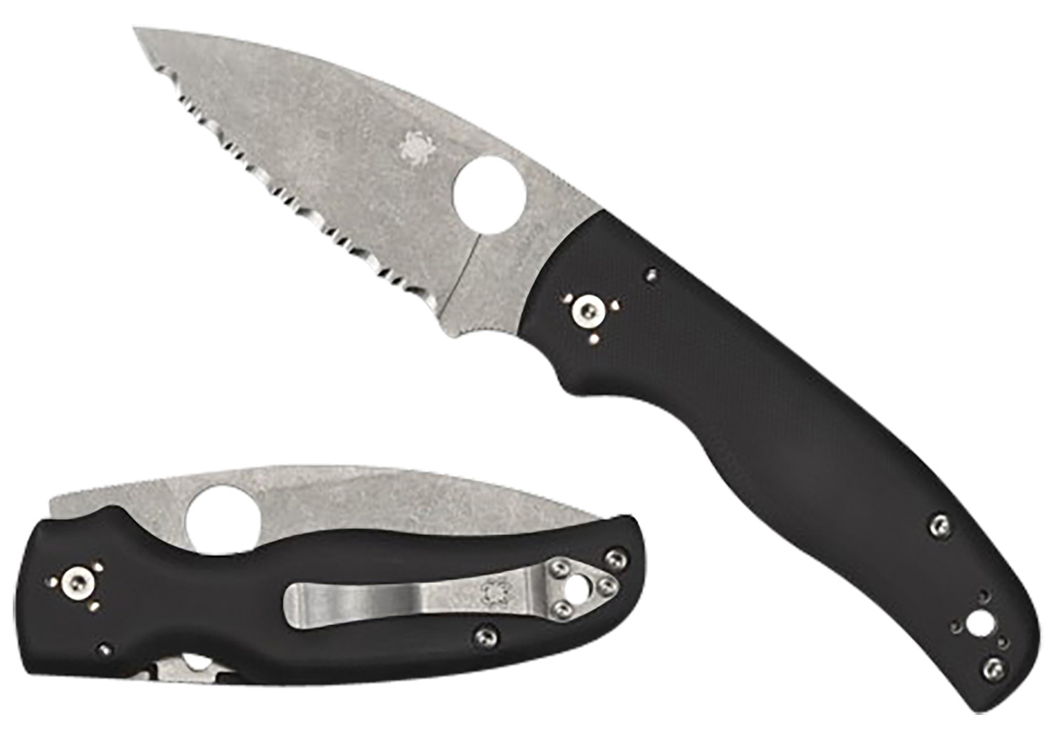 Spyderco C229GS Shaman 3.58″ Folding Serrated Stonewashed CPM S30V SS Blade/ Black Textured G10 Handle Includes Pocket Clip