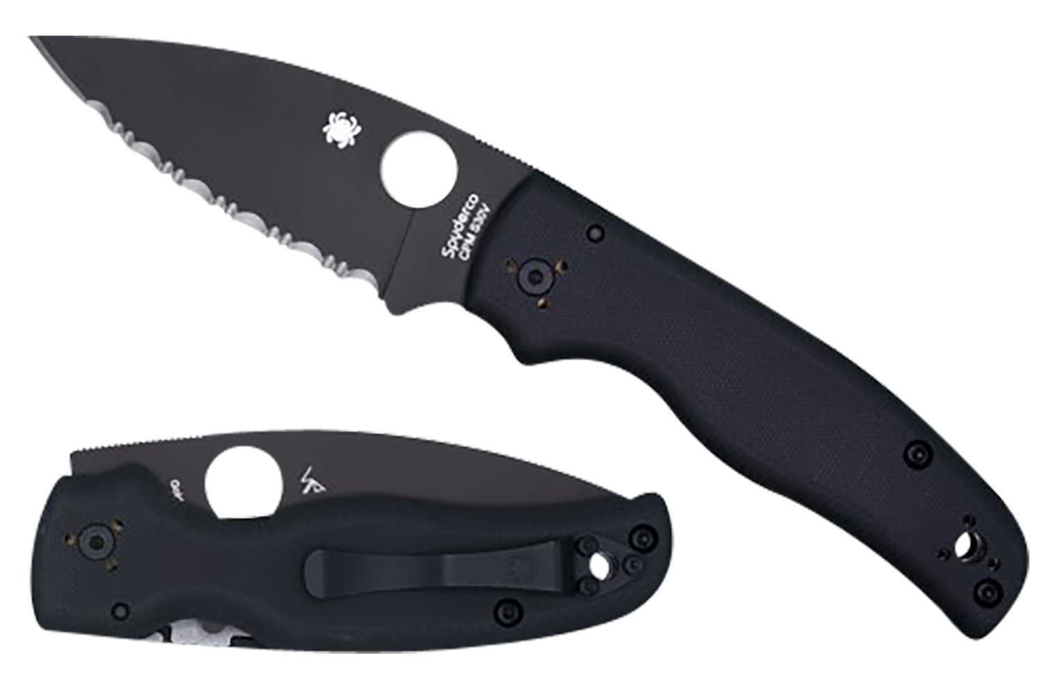 Spyderco C229GSBK Shaman 3.58″ Folding Serrated Black DLC CPM S30V SS Blade/Black Textured G10 Handle Includes Pocket Clip