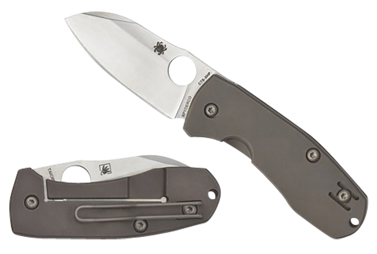 Spyderco C158TIP2 Techno 2 2.52″ Folding Sheepsfoot Plain CTS XHP Steel Blade/Matte Stonewashed Titanium Handle Includes Pocket Clip