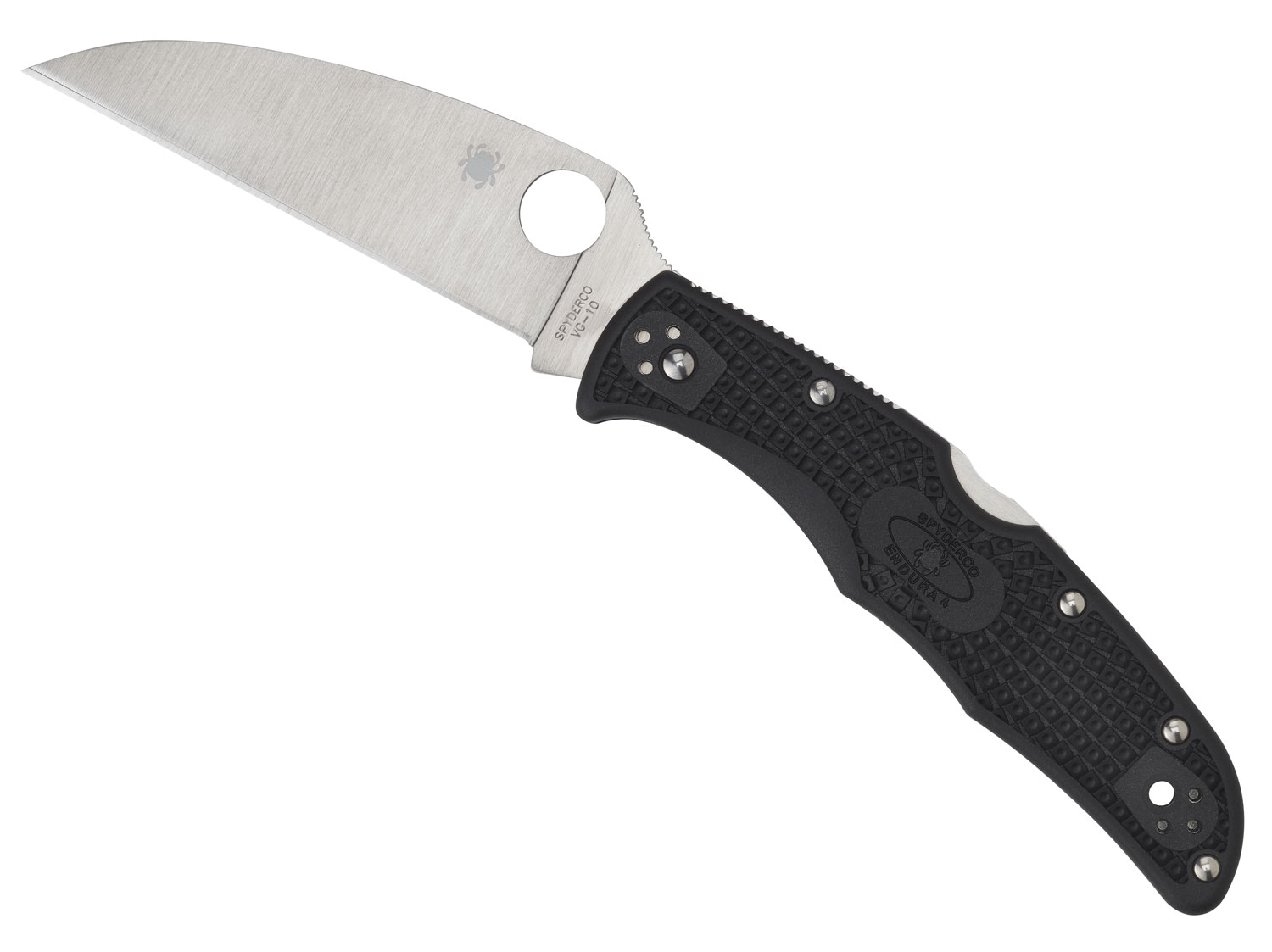 Spyderco C10FPWCBK Endura 4 Lightweight 3.78″ Folding Wharncliffe Plain VG-10 SS Blade Black Bi-Directional Texturing FRN Handle Includes Pocket Clip