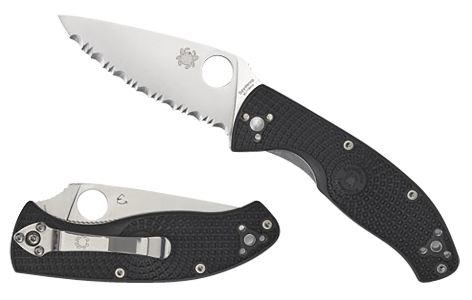 Spyderco C122PBK Tenacious Lightweight 3.39″ Folding Plain Satin 8Cr13MoV SS Blade/Black Bi-Directional Texturing FRN Handle Includes Pocket Clip