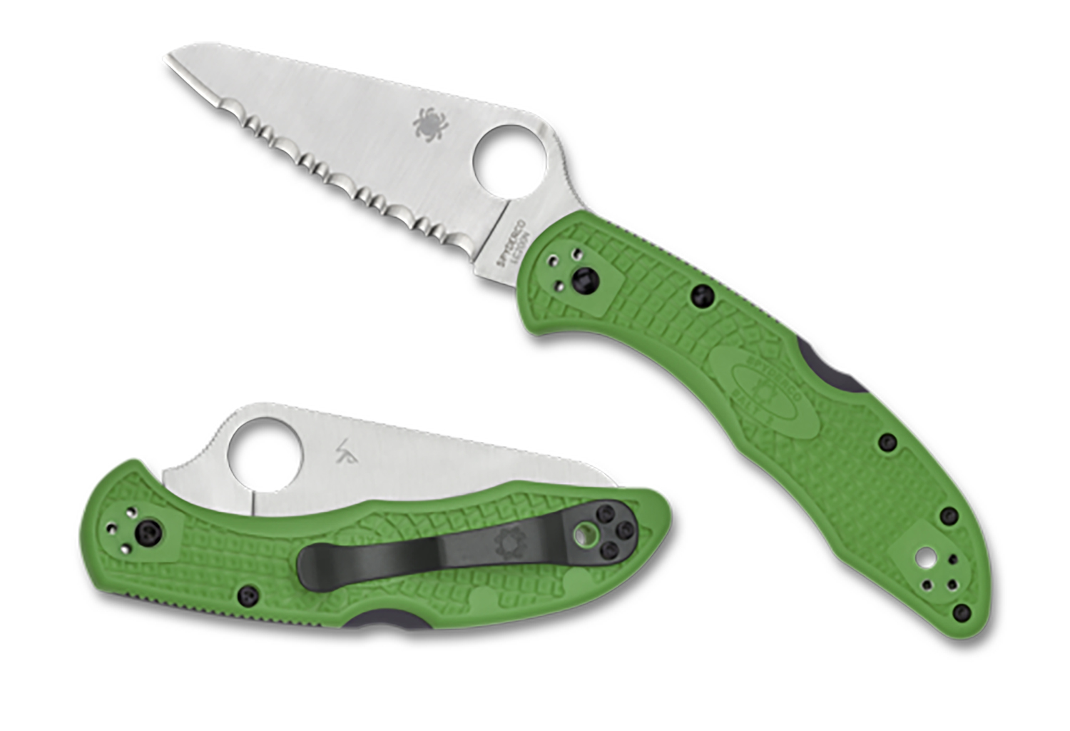 Spyderco Salt 2 3″ Folding Clip Point Serrated H1 Steel Blade Green Bi-Directional Texturing FRN Handle Includes Pocket Clip