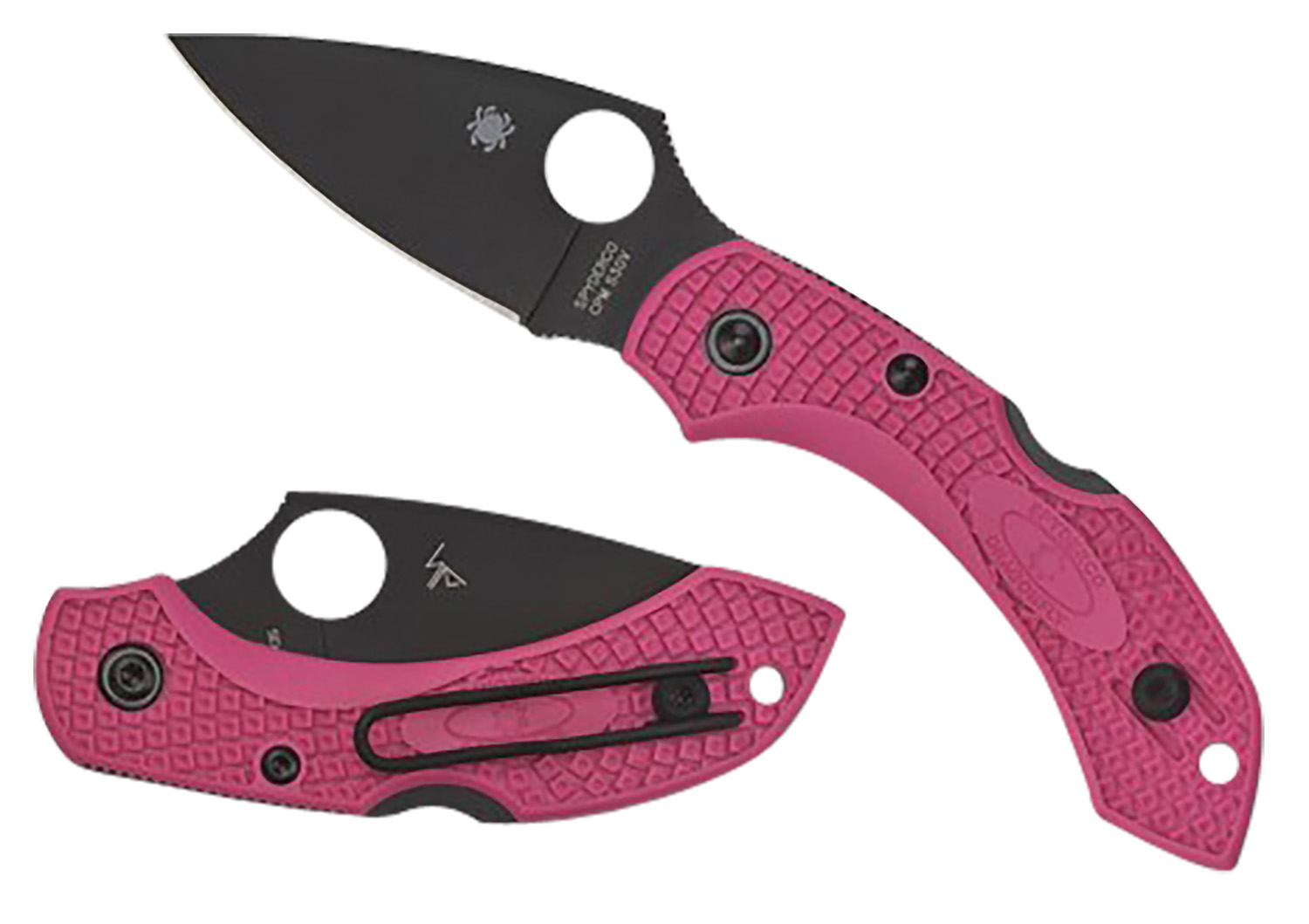 Spyderco C28FPPNS30VBK2 Dragonfly 2 2.30″ Folding Plain Black TiCN CPM S30V SS Blade/Pink Textured w/Black Accents FRN Handle Includes Pocket Clip