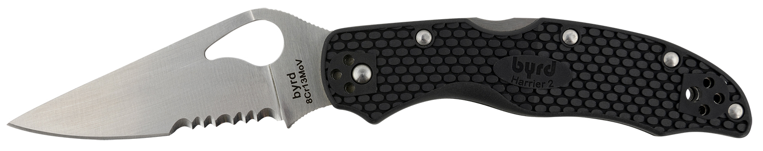 Spyderco BY01PSBK2 Byrd Harrier 2 Lightweight 3.36″ Folding Part Serrated 3Cr13MoV SS Blade Black Textured FRN Handle Includes Pocket Clip