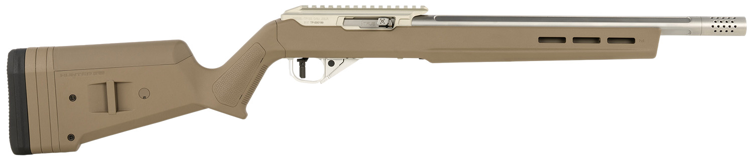 True Precision Inc TP1022FDE3SS TP/22 22 LR 16″ Match Grade Barrel, Clear Coat Silver Anodized Aluminum Receiver w/Picatinny Rail, M-LOK Forend, Flat Dark Earth Magpul Hunter X-22 Polymer Stock
