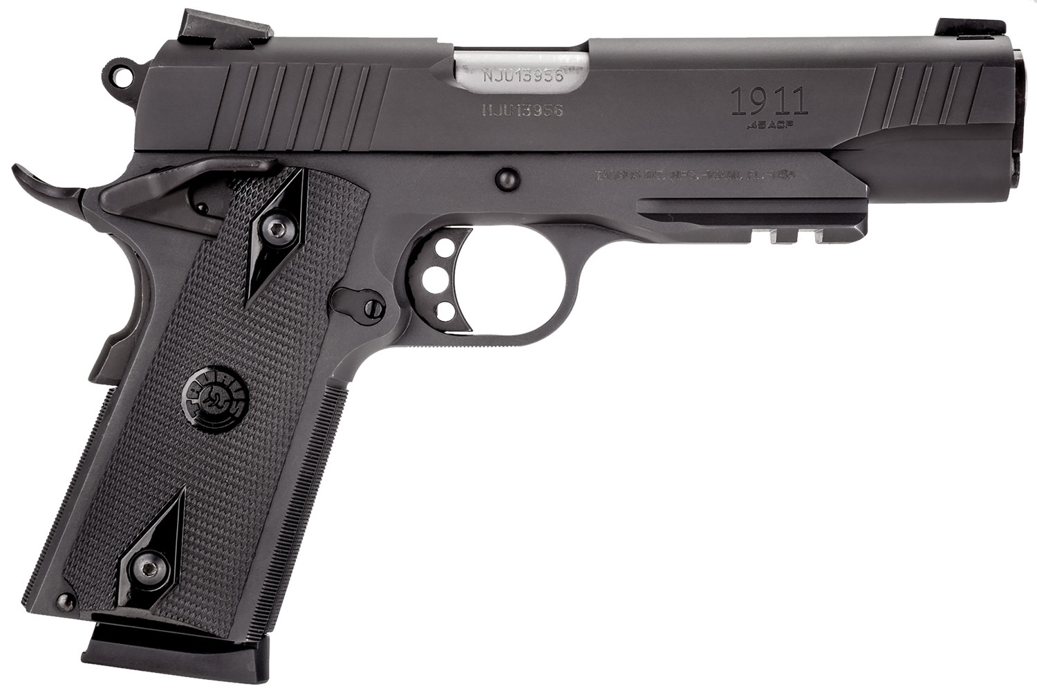 Taurus 1191101B1 1911 Full Size Frame 45 ACP 8+1 5″ Matte Stainless Steel Barrel, Matte Black Serrated Steel Slide & Frame w/Beavertail & Picatinny Rail, Black Checkered Polymer Grip, Right Hand