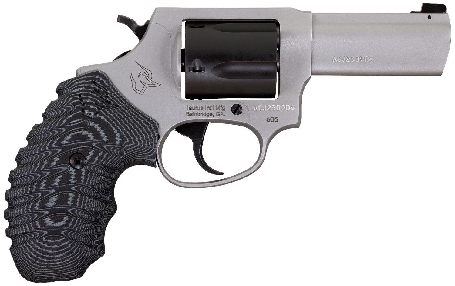 Taurus 260535NSVZ Defender 605 SA/DA 357 Mag/38 Special +P 5rd 3″ Matte Stainless Steel Barrel, Matte Black Cylinder, Matte Finish Stainless Steel Frame, Black/Gray VZ Grip, Night Front Sight