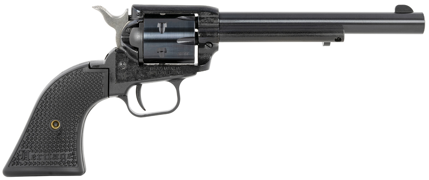Heritage Mfg RR22MB6PG Rough Rider 22 LR/22 WMR 6 Shot, 6.50″ Black Steel Barrel, Black Cerakote Zinc Alloy Frame, Black Cerakote Cylinder, Black Polymer Grip, Hammer/Thumb Safety, Exposed Hammer