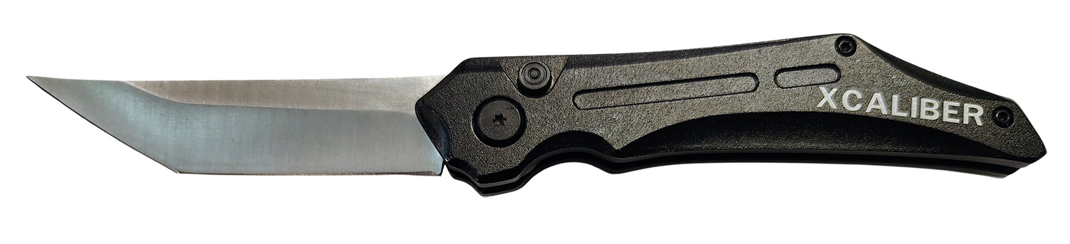 Xcaliber Knife Company Switch Blade 3.50″ Folding Tanto Plain Stainless D2 Steel Blade, 4.75″ Black Aluminum Handle