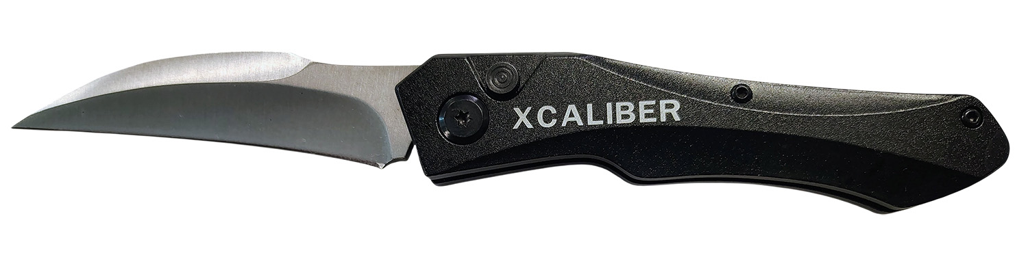 Xcaliber Knife Company Switch Blade 3.25″ Folding Sheepsfoot Plain Stainless D2 Steel Blade, 4.50″ Black Aluminum Handle