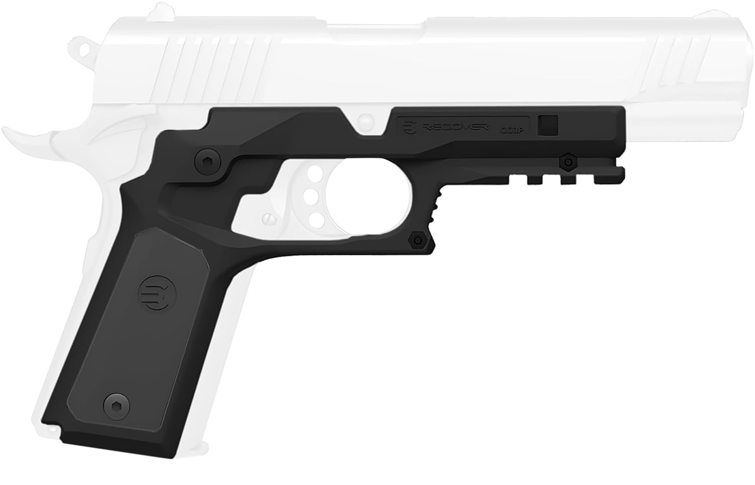 Recover Tactical CC3P0104 Frame Grip  Black Polymer Frame with Interchangeable Black & Gray Panels for Standard Frame 1911