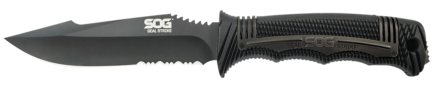 S.O.G SOGSS1003CP Seal Strike 4.90″ Fixed Clip Point Part Serrated AUS-8A SS Blade Black Textured GRN/SS Handle Includes Belt Clip/Sheath
