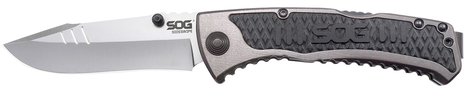 S.O.G SOG-SW1011-C Sideswipe 3.40″ Folding Clip Point Plain Bead Blasted 7Cr15MoV SS Blade Gray Anodized Aluminum/G10 Handle Includes Belt Clip