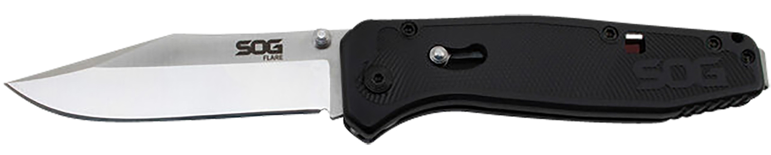 S.O.G SOGFLA1001CP Flare 3.50″ Folding Plain Clip Point Satin Polished/Black GRN Handle