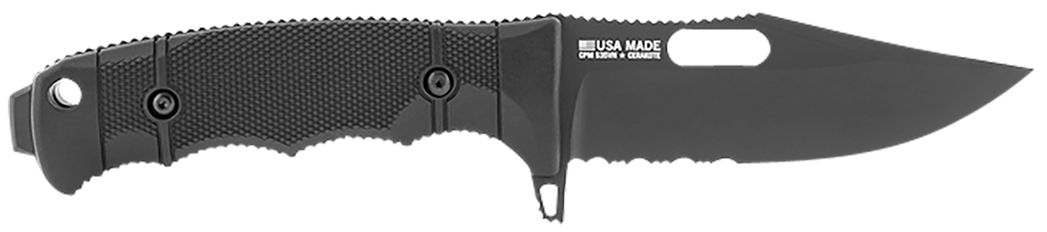 S.O.G SOG17210157 Seal FX 4.30″ Fixed Clip Point Part Serrated Black Cerakote CPM S35VN SS Blade/Black GRN/SS Handle Includes Sheath