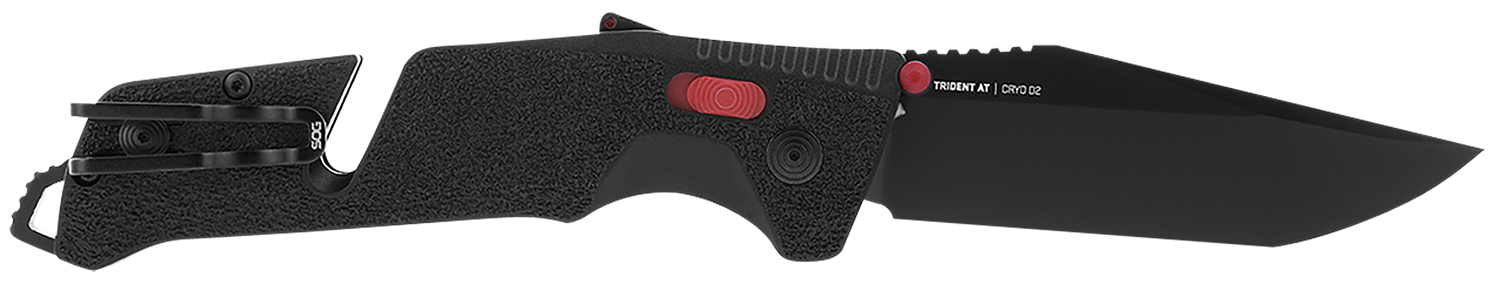 S.O.G SOG11120441 Trident AT 3.70″ Folding Tanto Plain Black TiNi Cryo D2 Steel Blade/Black w/Red Accents GRN Handle Features Line Cutter/Glass Breaker