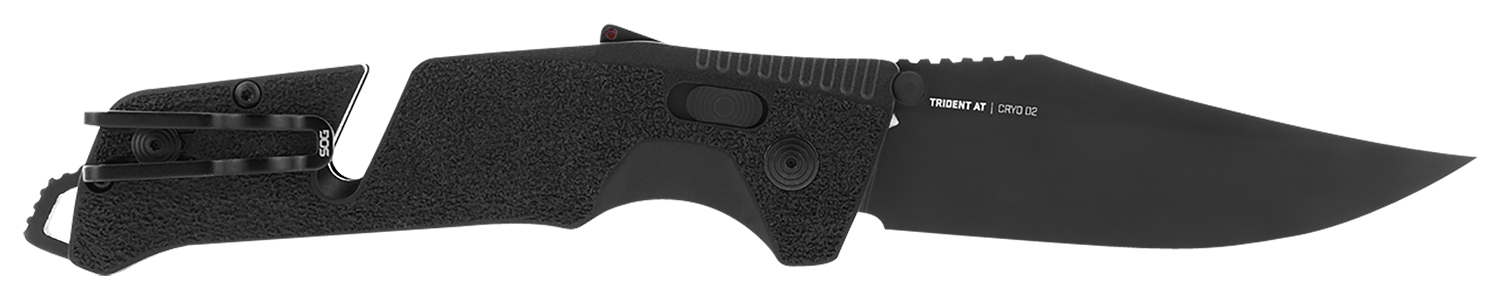 S.O.G SOG11120541 Trident AT 3.70″ Folding Clip Point Plain Black TiNi Cryo D2 Steel Blade/Blackout GRN Handle Features Line Cutter/Glass Breaker