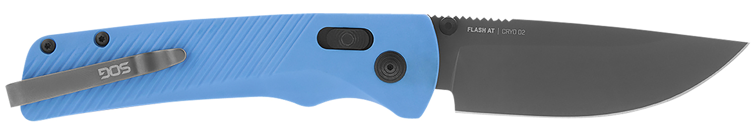 S.O.G SOG11180341 Flash AT 3.45″ Folding Plain TiNi Cryo D2 Steel Blade/Civic Cyan GRN Handle Includes Pocket Clip