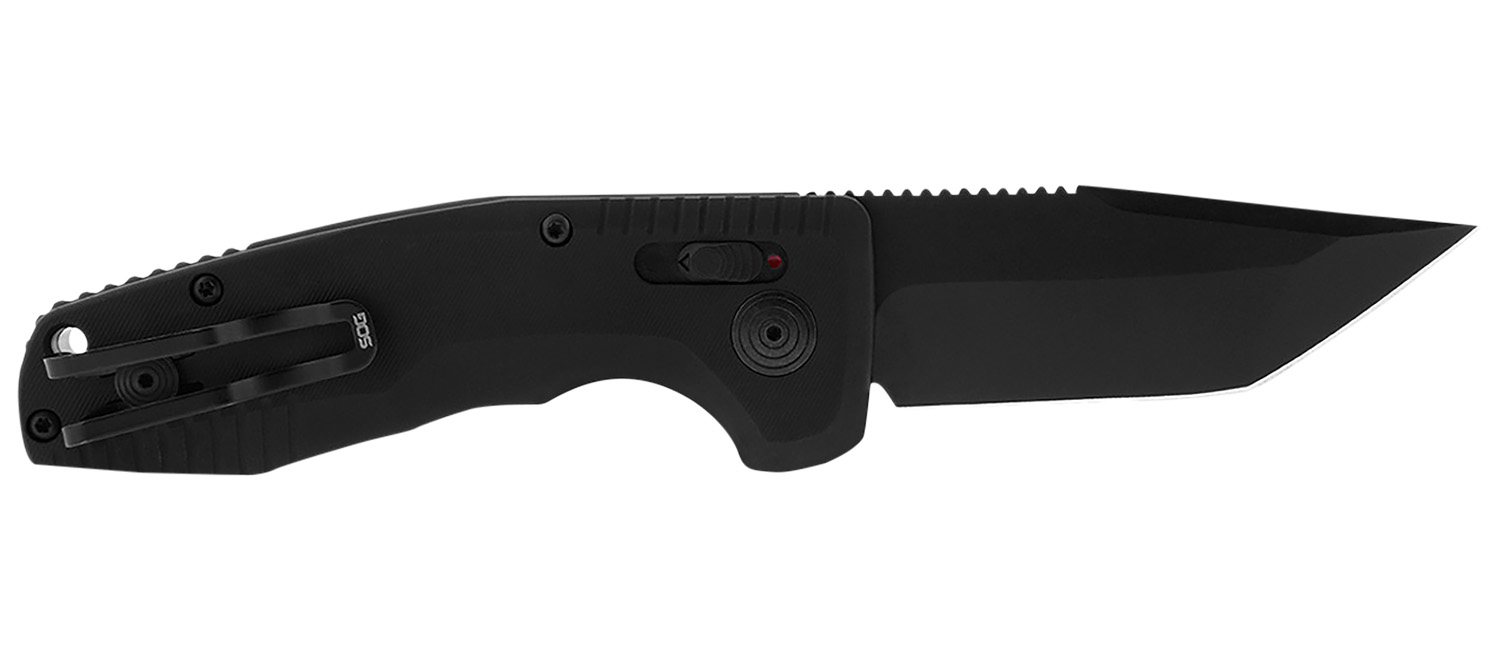 S.O.G SOG-15-38-10 SOG-TAC Auto Compact 2.94″ Folding Tanto Part Serrated Black TiNi Cryo D2 Steel Blade Black Micro-Textured Anodized Aluminum Handle Includes Pocket Clip
