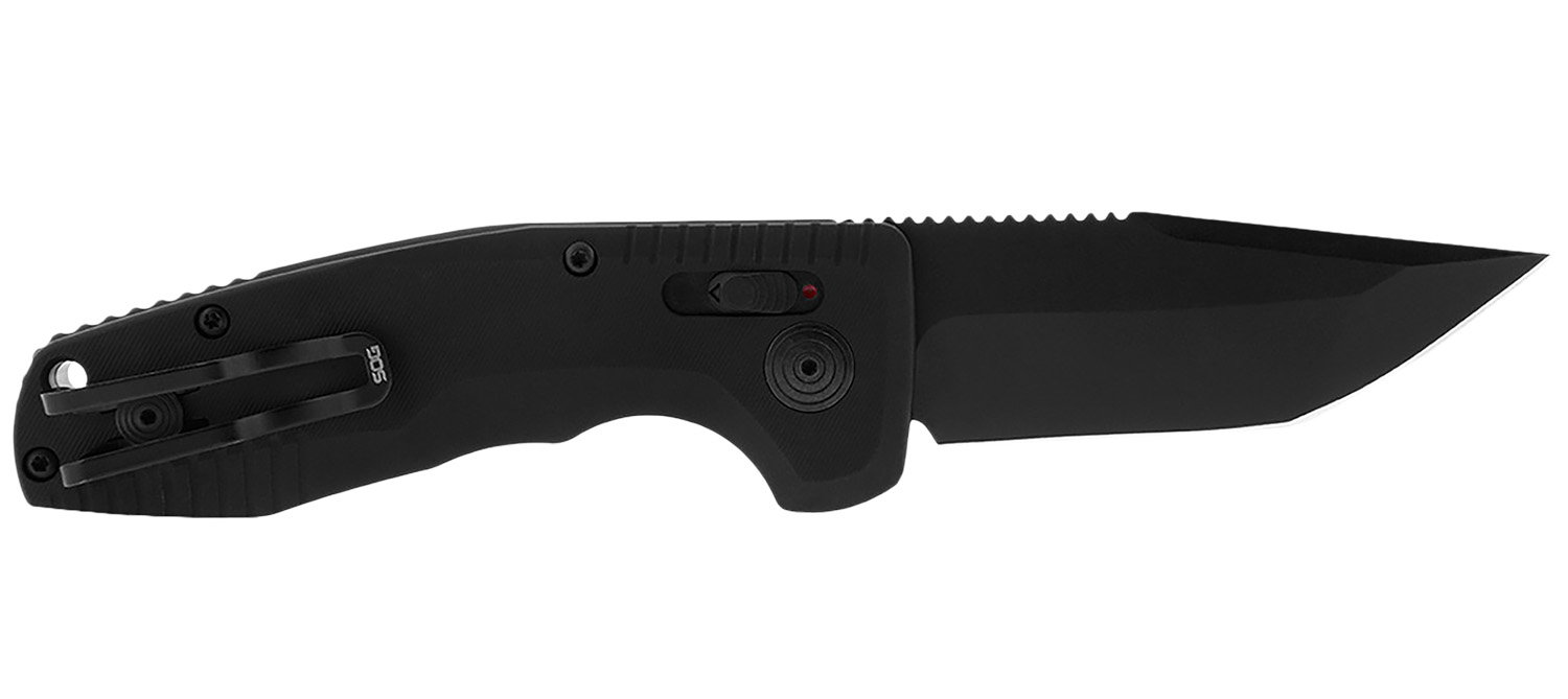 S.O.G SOG-15-38-09 SOG-TAC Auto Compact 2.94″ Folding Tanto Plain Black TiNi Cryo D2 Steel Blade Black Micro-Textured Anodized Aluminum Handle Includes Pocket Clip