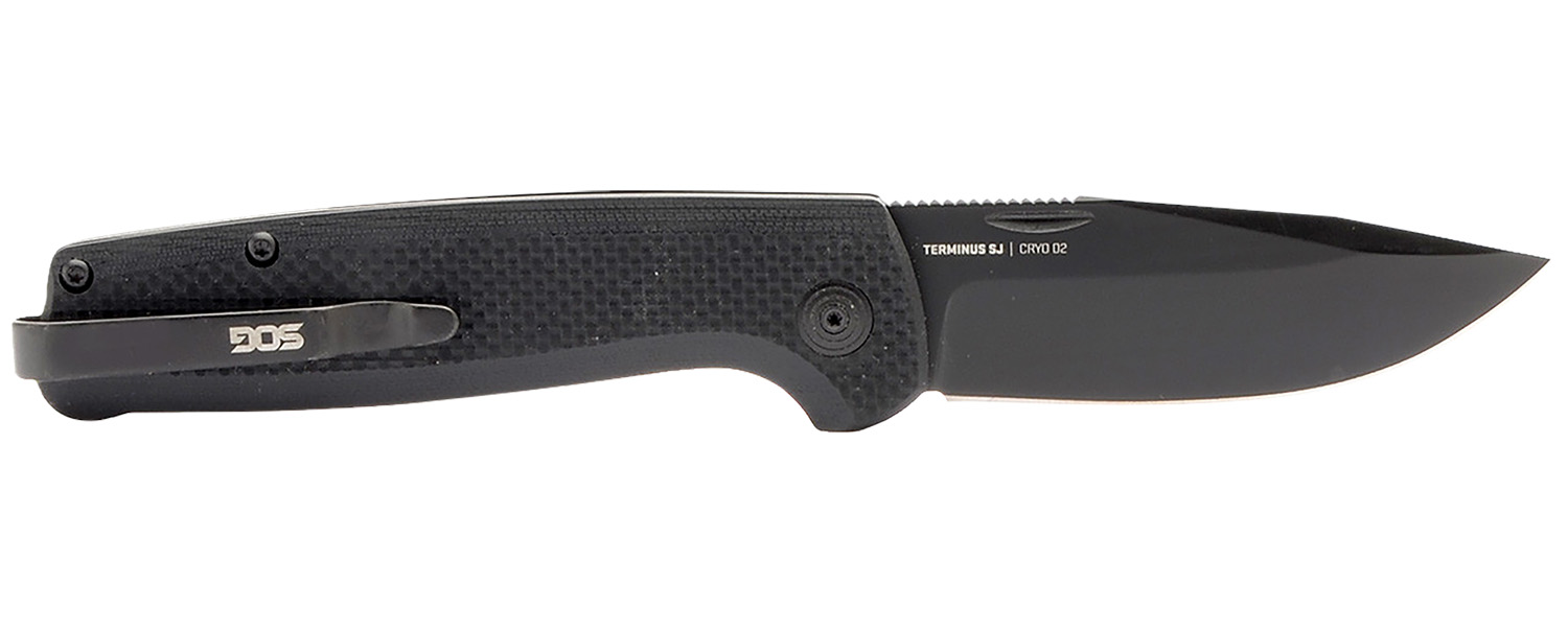 S.O.G SOGTM1005BX Terminus SJ 2.90″ Folding Clip Point Plain Stonewashed Cryo D2 Steel Blade/ Blackout G10 Handle Includes Belt Clip