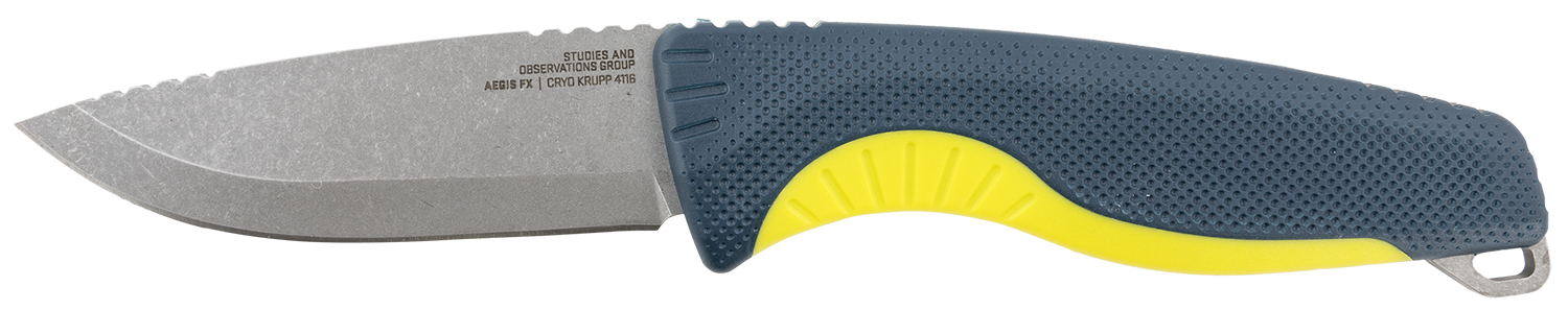 S.O.G SOG17410141 Aegis FX 3.70″ Fixed Drop Point Plain Stonewashed 4116 Krupp SS Blade, Indigo w/Acid Accents GRN Handle, Includes Sheath