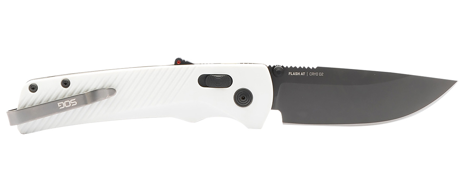 S.O.G SOG11181041 Flash AT 3.45″ Folding Straight Back Plain TiNi Cryo D2 Steel Blade, Concrete Gray Textured GRN Handle