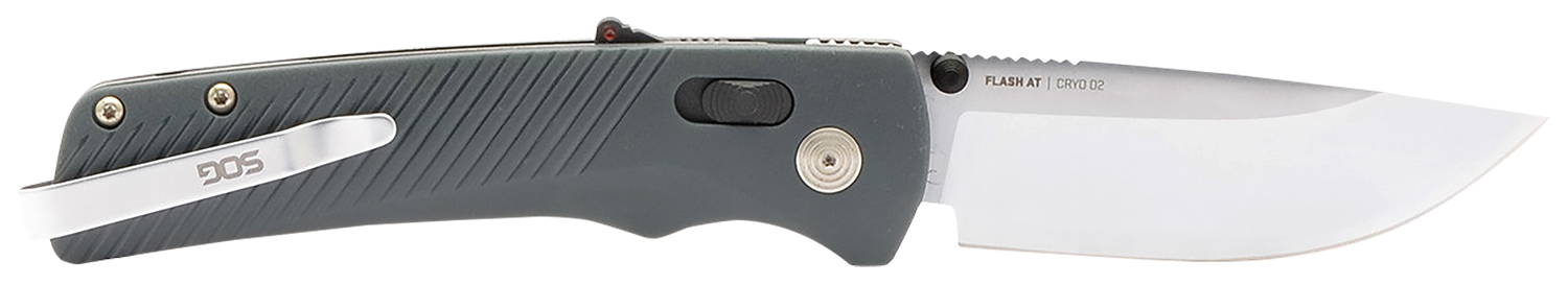 S.O.G SOG11181141 Flash AT EDC 3.45″ Folding Plain Satin Cryo D2 Steel Blade, Urban Grey GRN Handle, Peg Box Pkg