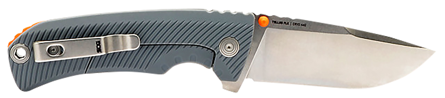 S.O.G SOG14060243 Tellus FLK 3.65″ Folding Clip Point Plain Stonewashed Cryo 440C SS Blade, Wolf Gray Textured GRN Handle, Blister Pack