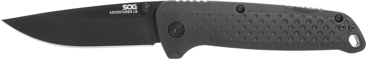S.O.G SOG13110143 Adventure LB 3.50″ Folding Drop Point Plain Black TiNi 5Cr15MoV Blade, Black Textured GRN Handle
