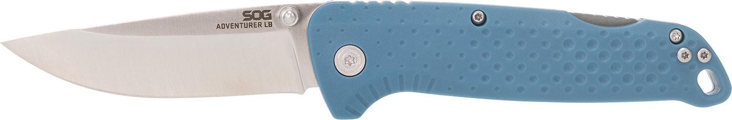 S.O.G SOG13110343 Adventure LB 3.50″ Folding Drop Point Plain Satin 5Cr13MoV SS Blade, Nordic Blue Textured GRN Handle