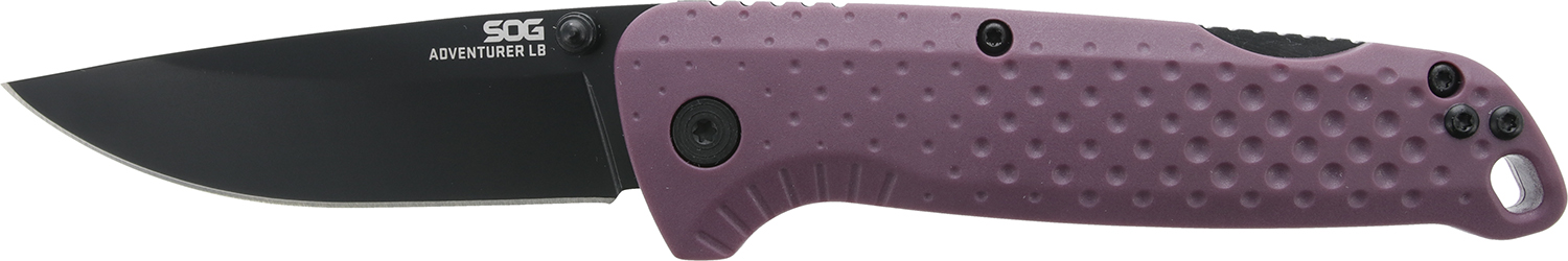 S.O.G SOG13110443 Adventure LB 3.50″ Folding Drop Point Plain Black TiNi 5Cr15MoV Blade, Dark Purple Textured GRN Handle