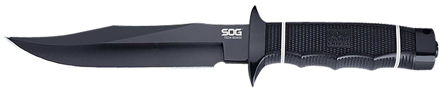 S.O.G SOGS10BK Tech Bowie 6.40″ Fixed Plain Clip Point Black Hardcased TiNi AUS8 SS Blade/ Black w/ White “SOG” Logo Kraton Handle
