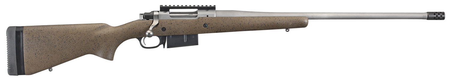 Ruger 47197 Hawkeye Long-Range Hunter Full Size 6.5 PRC 3+1 22″ Matte Stainless Steel Threaded Barrel, Picatinny Rail Stainless Steel Receiver, Black Speckled Brown Adj LOP Laminate Stock