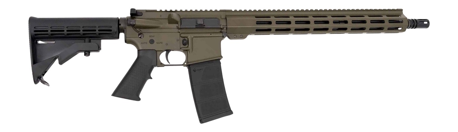 Andro Corp Industries 55616BBODG ACI-15 Bravo 5.56 NATO 30+1 16″ Black Nitride Threaded Barrel, OD Green Aluminum Receiver w/Picatinny Rail, M-LOK Handguard, M4 Black Polymer Stock, Black A2 Grip