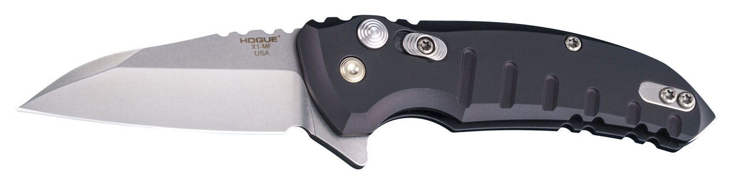 Hogue 24160 X1 MicroFlip 2.75″ Folding Wharncliffe Plain Tumble Polish Tumble Polish CPM 154 SS Blade/Matte Black Anodized Aluminum Handle Includes Pocket Clip