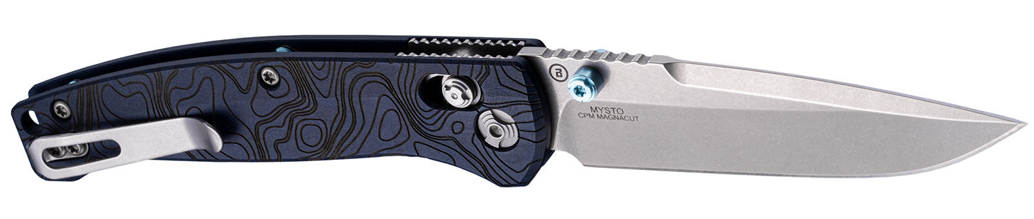 Hogue 24456 Mysto 3.40″ Folding Clip Point Plain Black Stonewashed CPM MagnaCut Steel Blade, Maple Valley Richlite Blue Handle